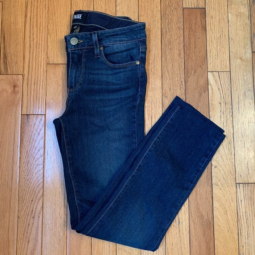 PAIGE Skyline Skinny Jeans size 27 in Brentyn Dark Wash Hemmed to Ankle Length